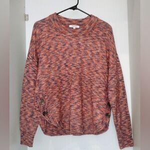 Madewell Wool Blend Pullover Sweater w/ Side Buttons in Spacedye Sangria M